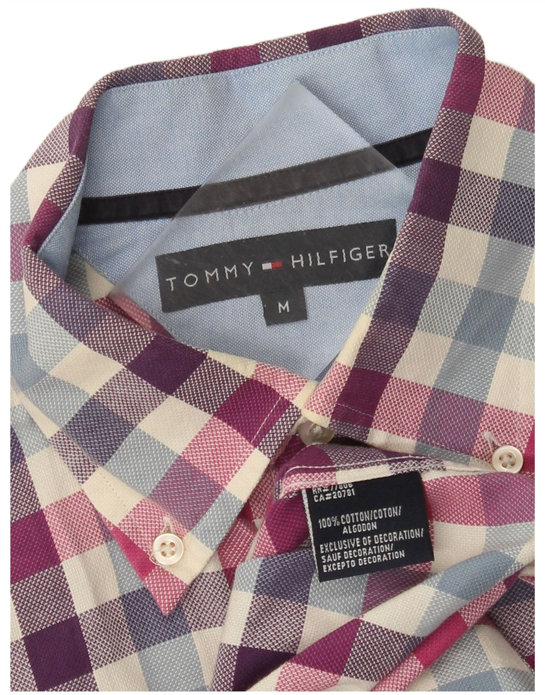 Camisa masculina Tommy Hilfiger média xadrez multicolorida de algodão