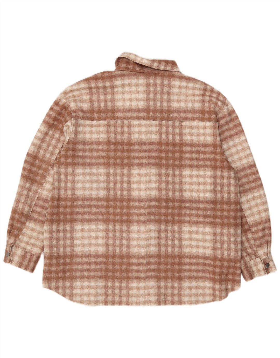 Camisa feminina de flanela grande Zara Reino Unido 10 poliéster xadrez marrom pequeno