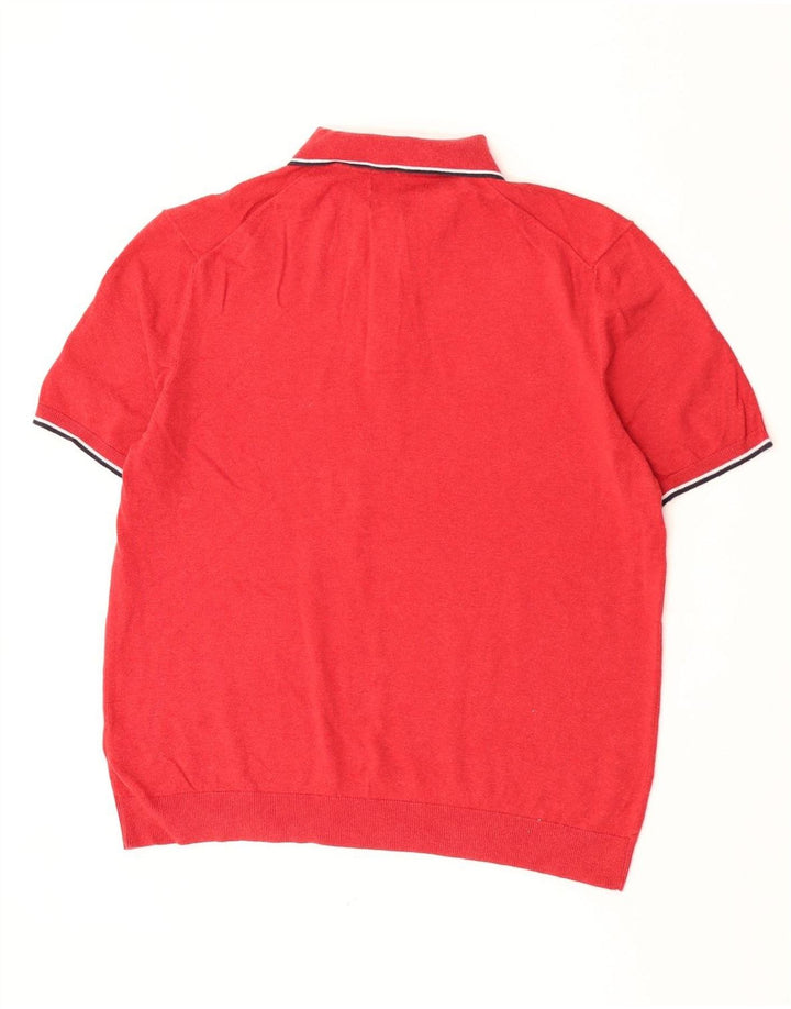 Suéter masculino Marks & Spencer com gola polo grande listrado vermelho