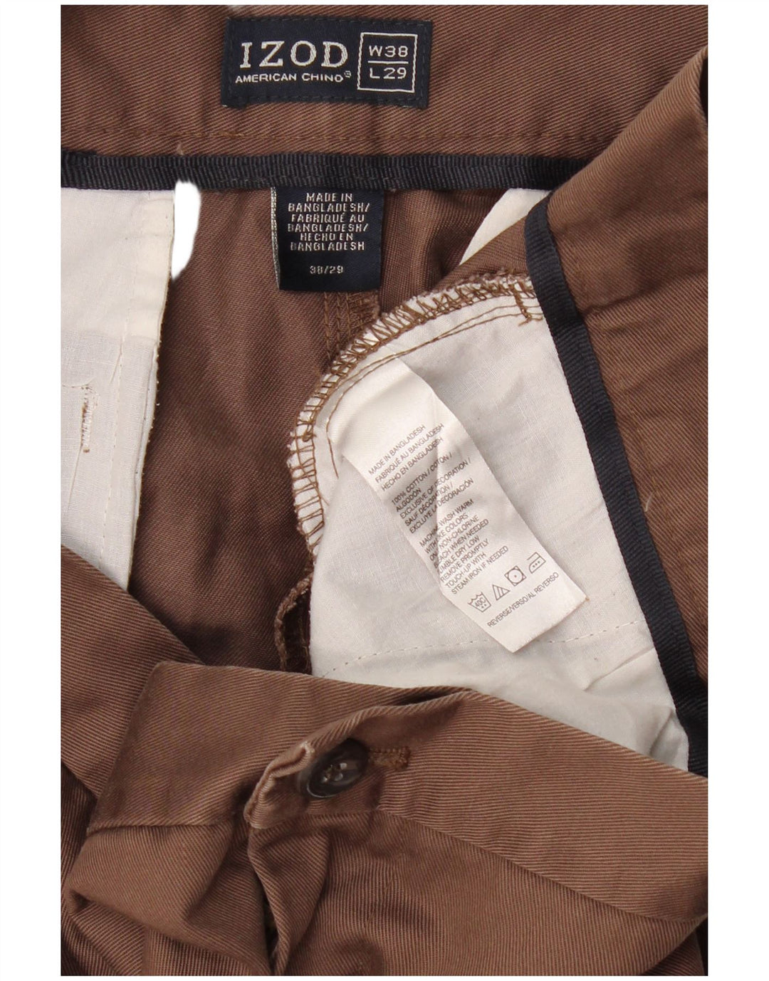 Calça chino reta masculina IZOD W38 L29 algodão marrom