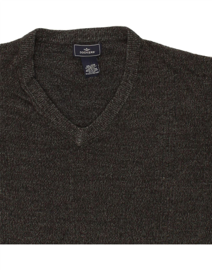 DOCKERS Mens V-Neck Jumper Sweater 2XL Grey Acrylic Vintage Dockers and Second-Hand Dockers from Messina Hembry 