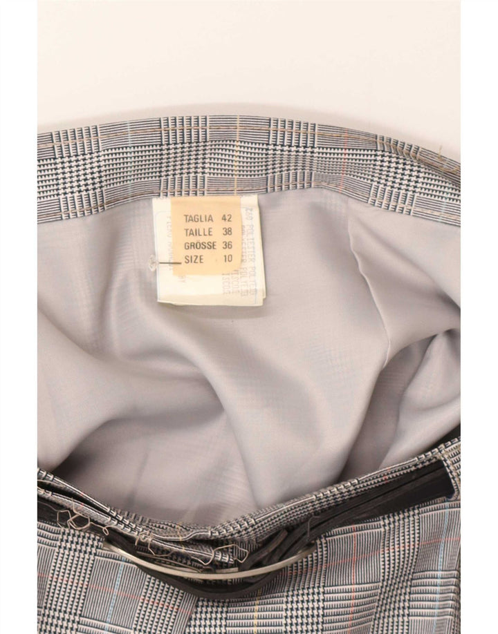 Saia feminina vintage UK 10 pequena W27 cinza Houndstooth poliéster