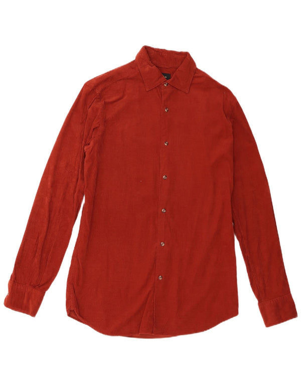 Camisa masculina de veludo Massimo Dutti pequena vermelha de algodão