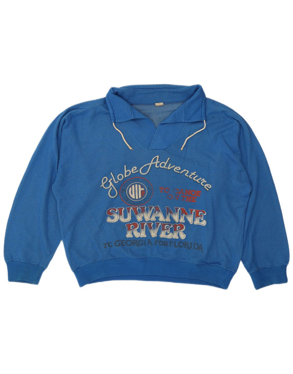 Jumper de moletom gráfico oversized feminino vintage Reino Unido 14 azul médio