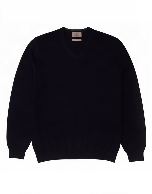 Suéter masculino Marks & Spencer com decote em V XL azul marinho algodão