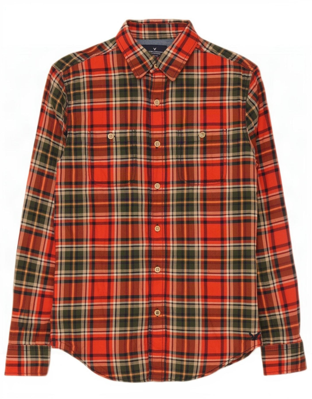 American Eagle Outfitters Camisa masculina clássica de flanela pequena xadrez vermelha