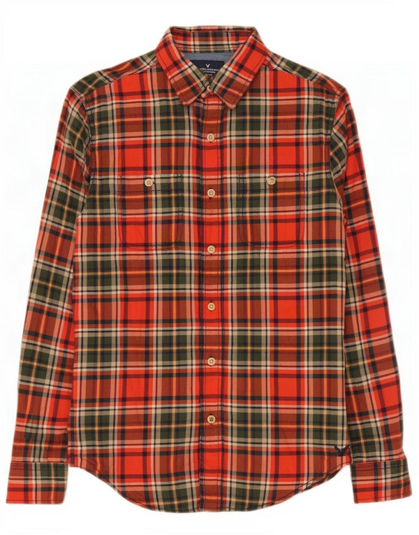 American Eagle Outfitters Camisa masculina clássica de flanela pequena xadrez vermelha