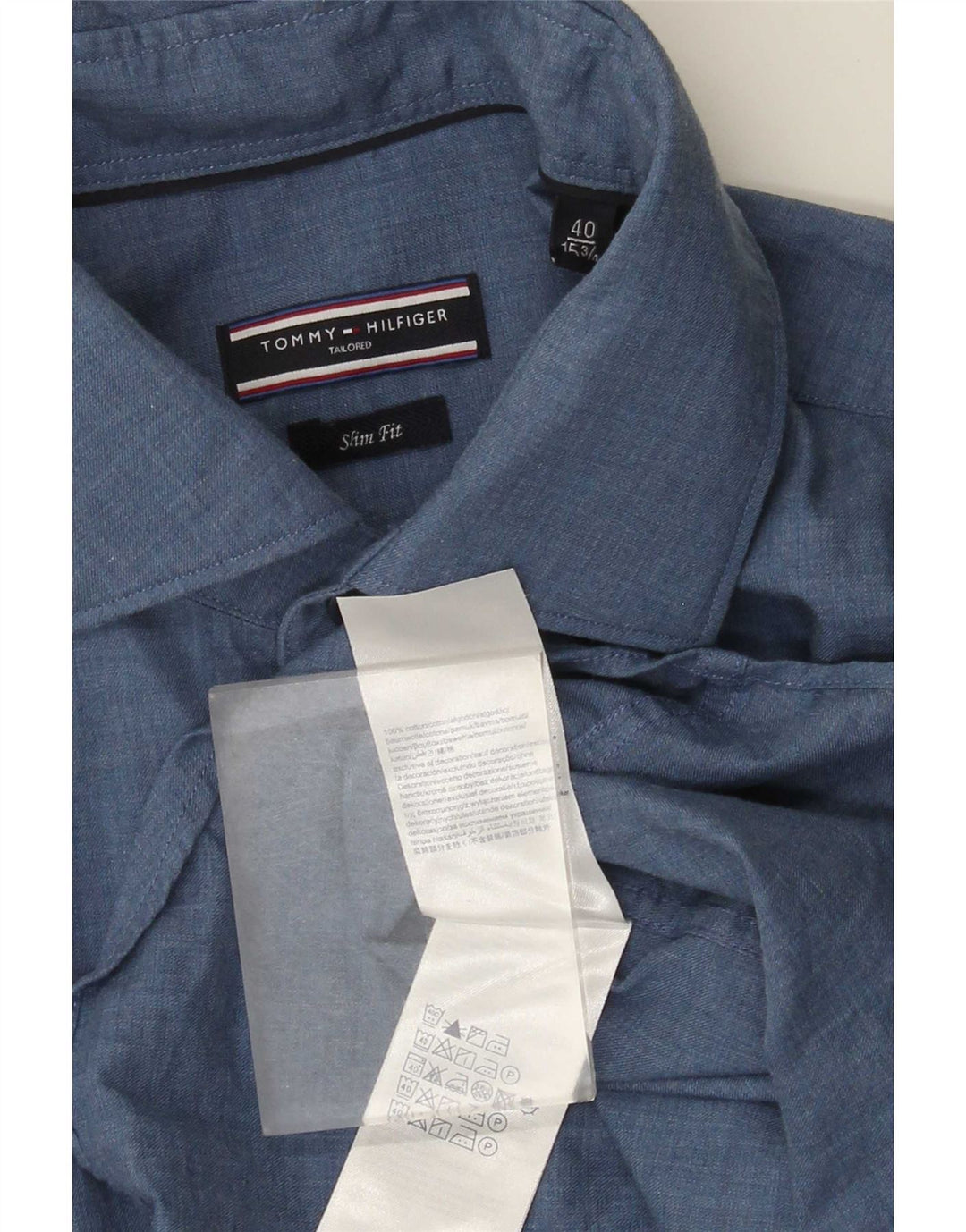 Camisa masculina Tommy Hilfiger Slim Fit tamanho 40 algodão azul médio