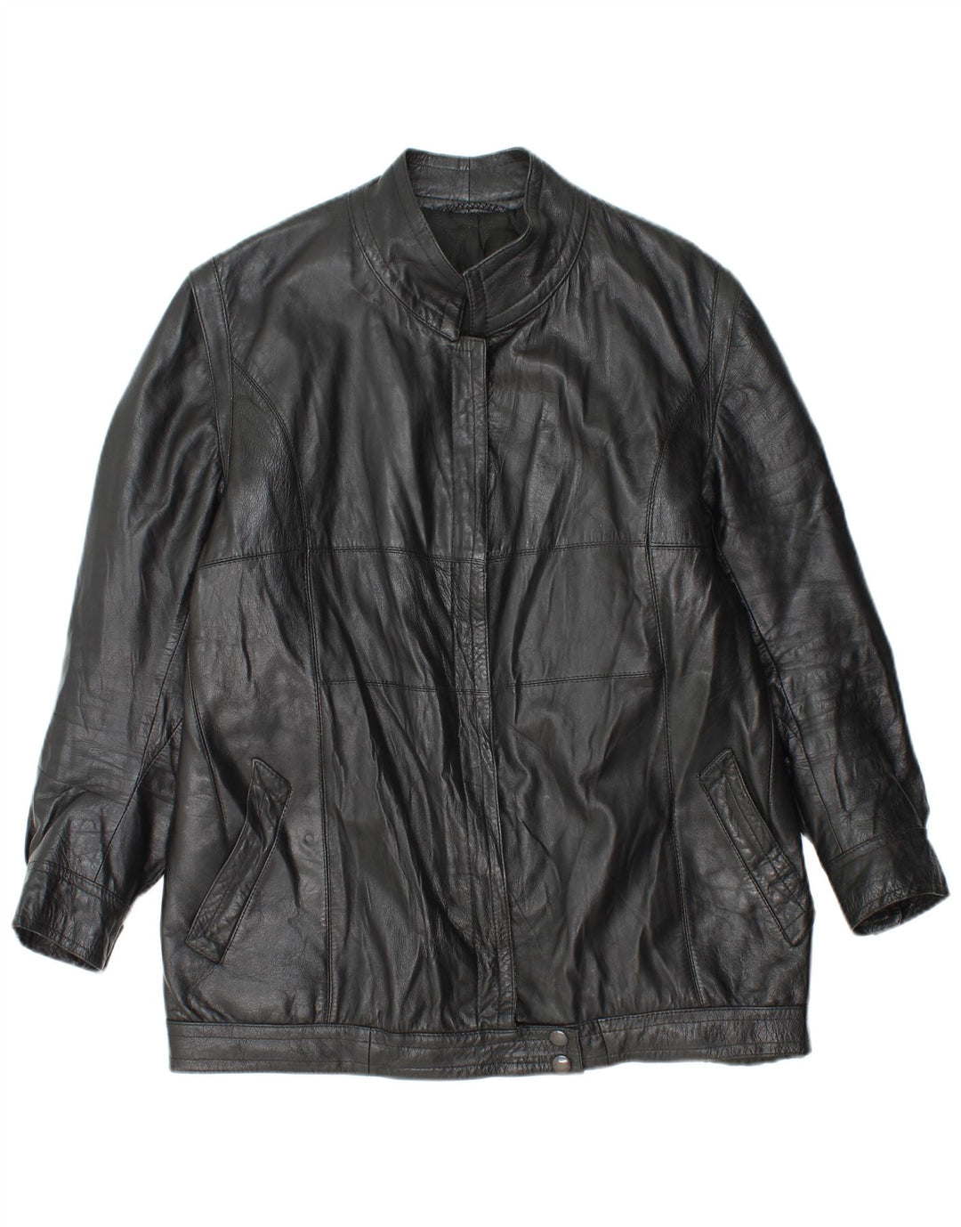 Jaqueta de couro feminina vintage UK 14 média preta