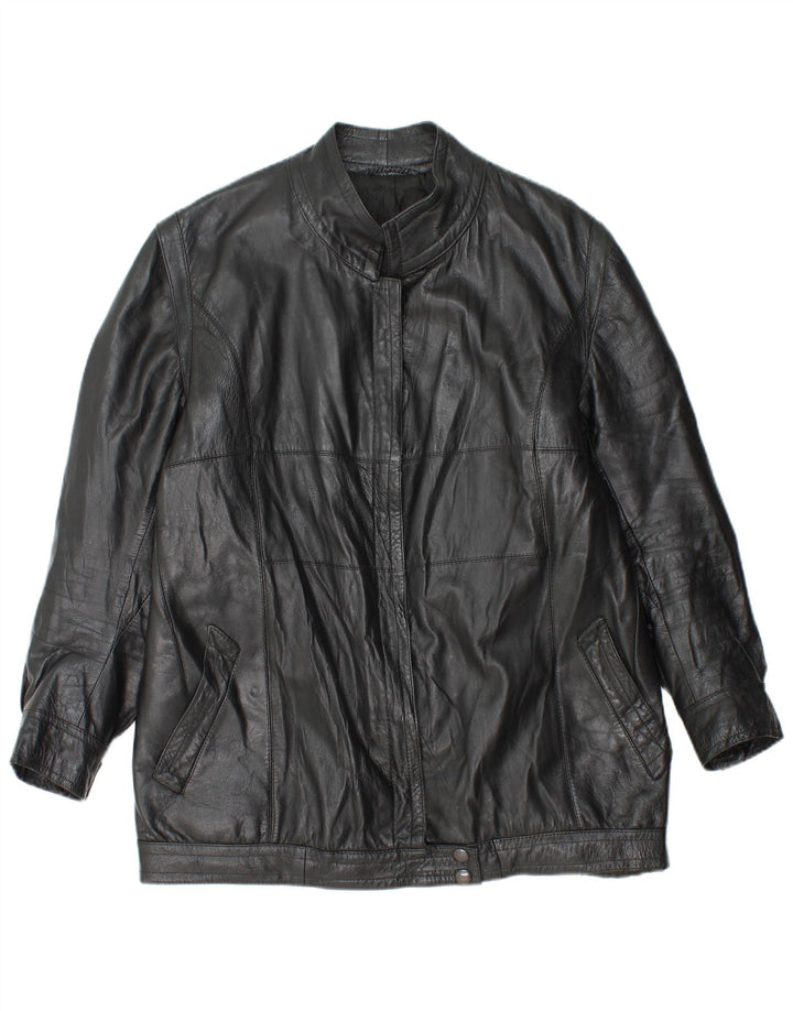 Jaqueta de couro feminina vintage UK 14 média preta