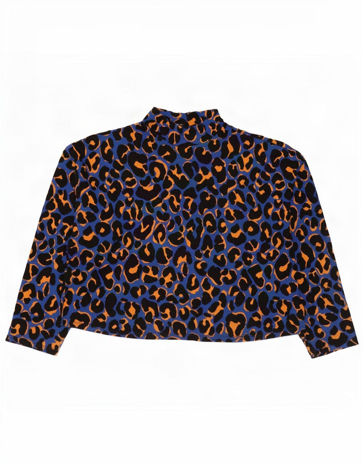 Zara Top feminino oversized manga comprida Reino Unido 14 algodão azul médio com estampa animal