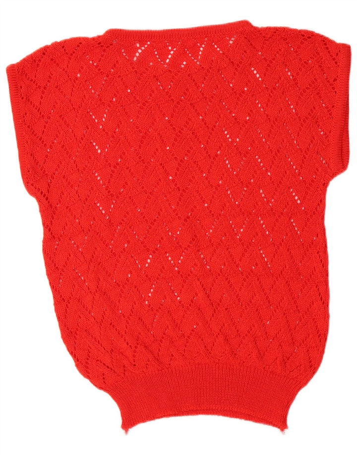 Suéter feminino vintage de manga curta com gola canoa Reino Unido 14 vermelho médio