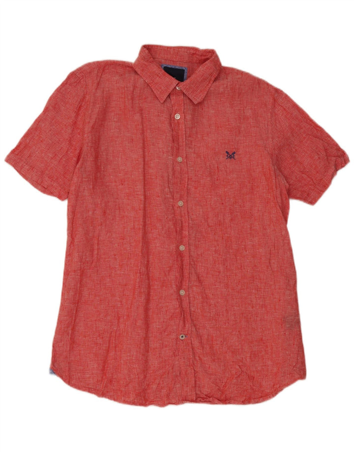 Camisa masculina de manga curta Crew Clothing linho vermelho médio