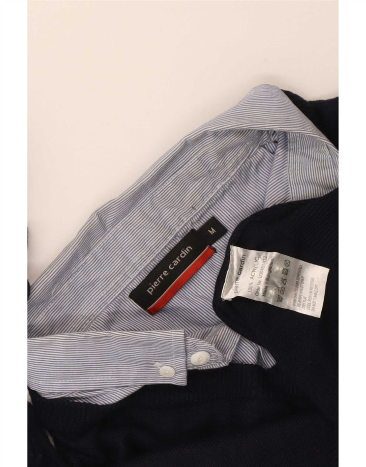 Suéter masculino Pierre Cardin com decote em V médio azul marinho acrílico