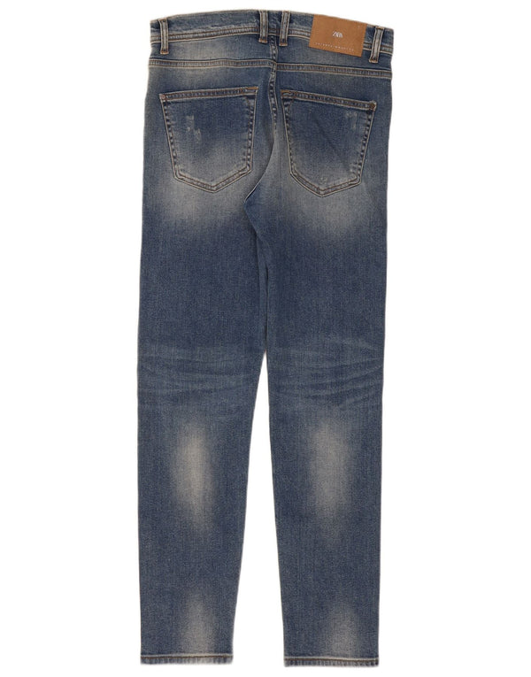 Zara Mens Jeans Slim Distressed EU 38 Pequeno W30 L30 Azul
