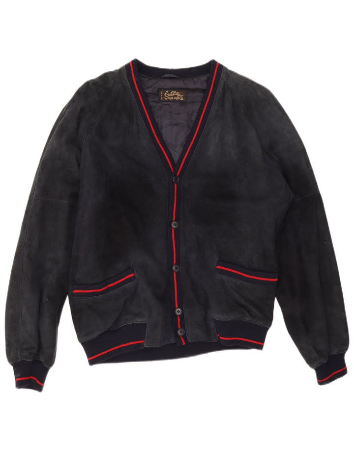 Jaqueta bomber masculina Belfe em camurça IT 50 grande couro azul marinho