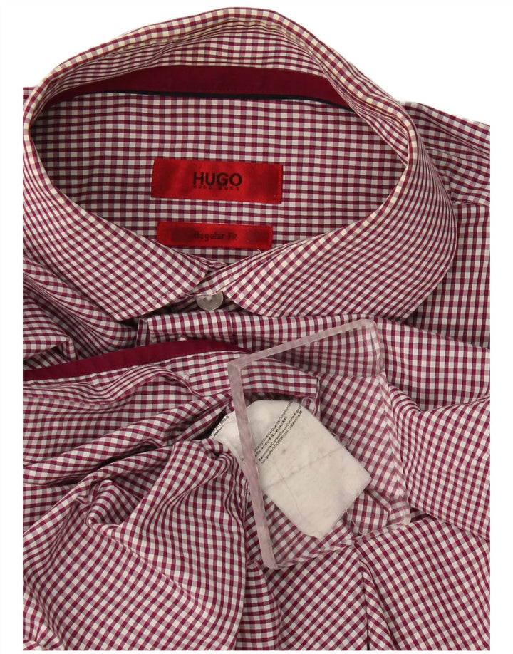 Camisa masculina de ajuste regular Hugo Boss, algodão guingão médio Borgonha