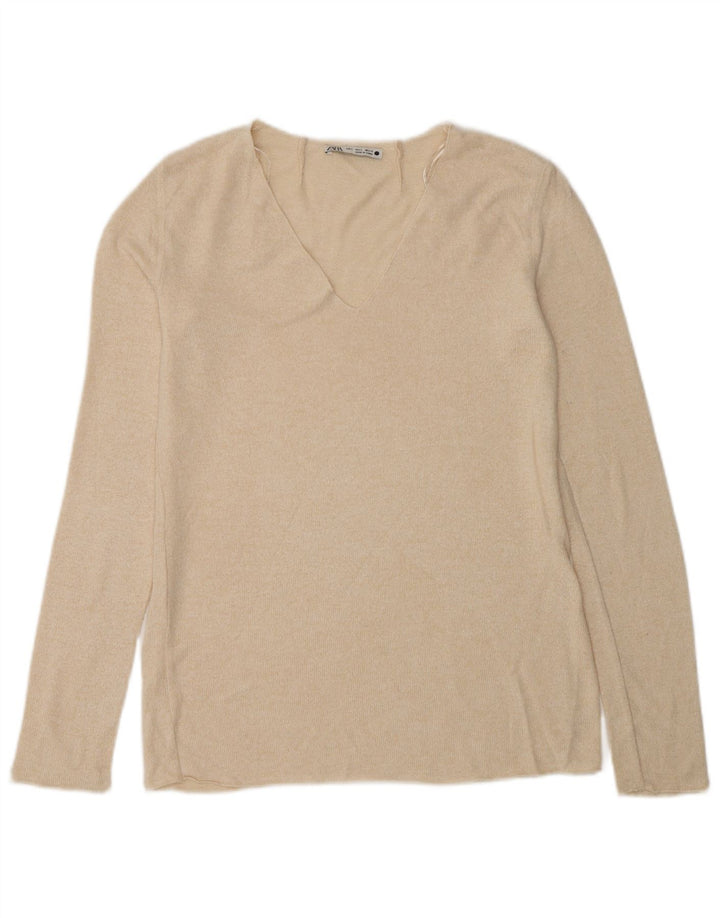 Top feminino Zara manga comprida UK 10 pequeno bege