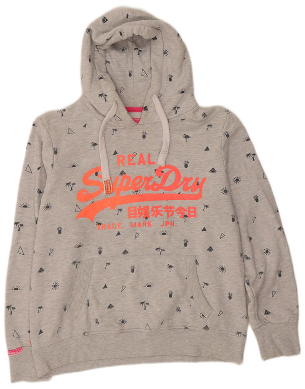 Superdry feminino gráfico moletom com capuz UK 18 XL algodão cinza