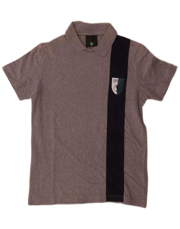 Camisa polo masculina Bikkembergs pequena cinza colorblock algodão