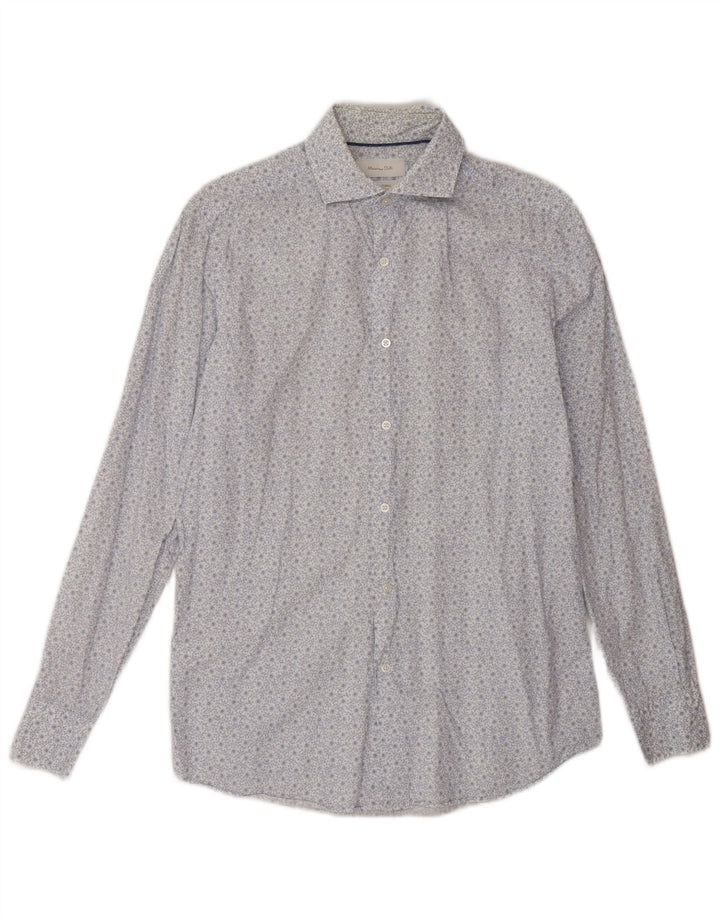 Camisa masculina Massimo Dutti pequena floral branca de algodão