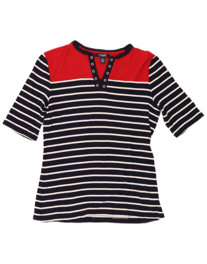 Camiseta feminina Chaps UK 12 algodão listrado azul marinho médio