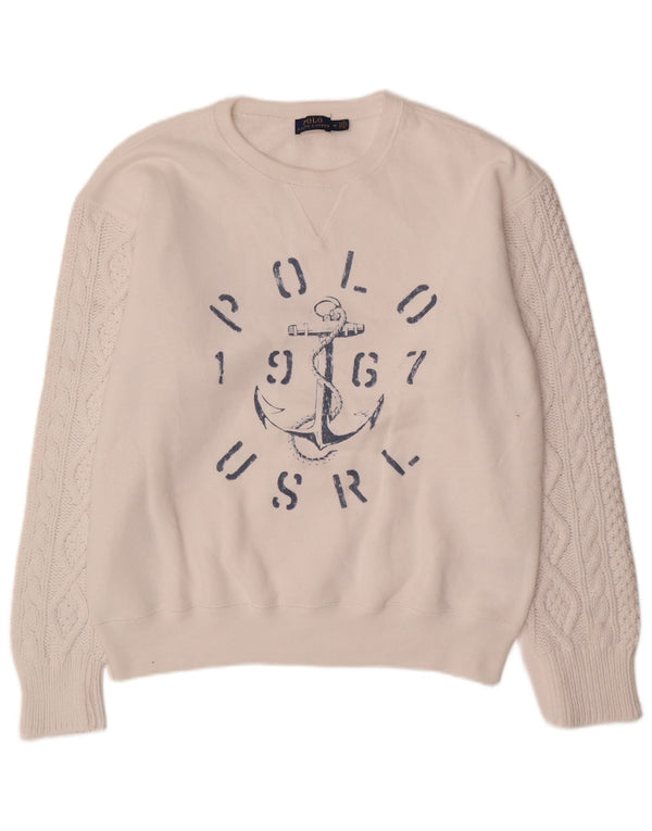 Polo Ralph Lauren moletom gráfico masculino jumper médio algodão branco