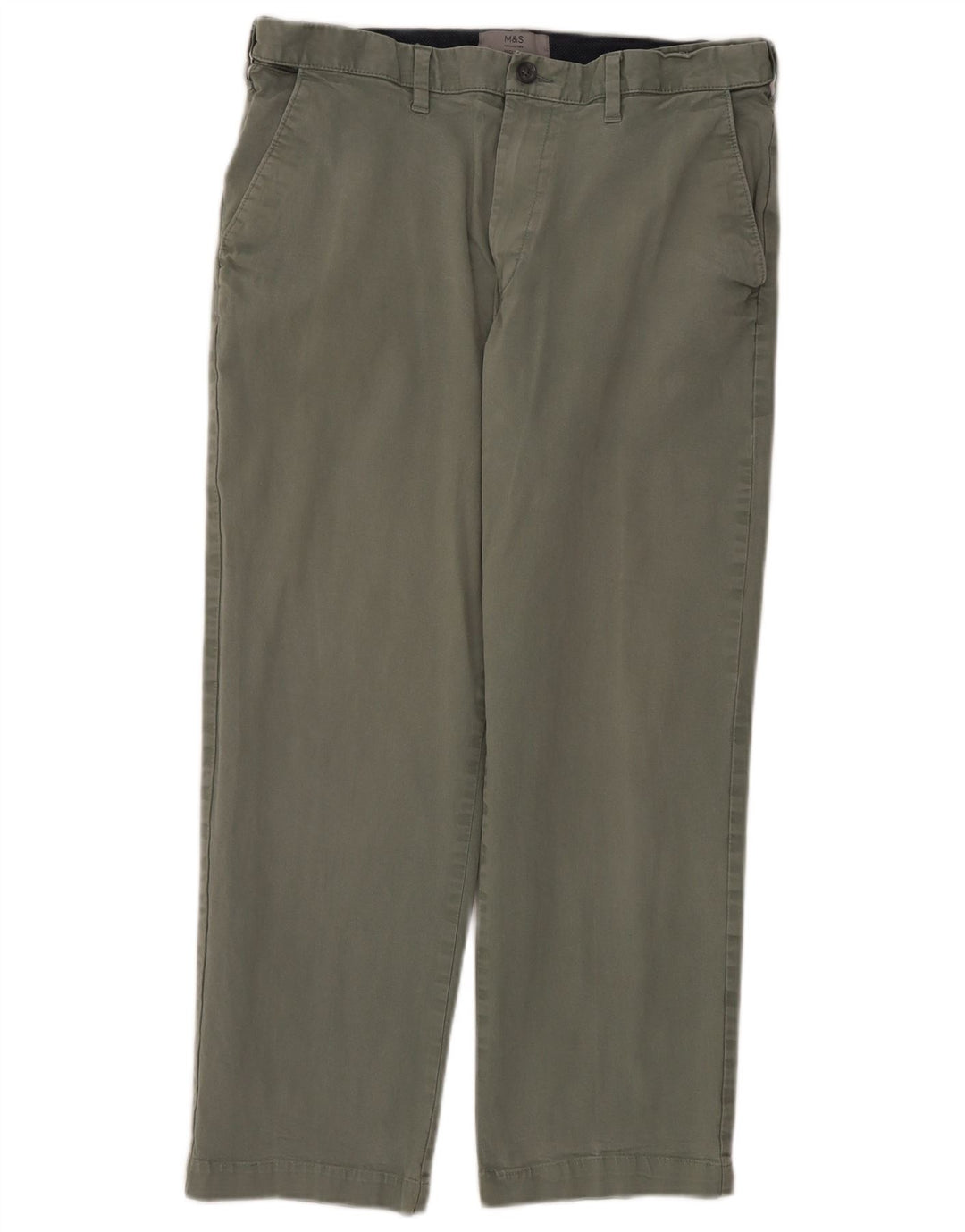 Calça masculina reta regular cortada Marks & Spencer W36 L26 algodão cáqui
