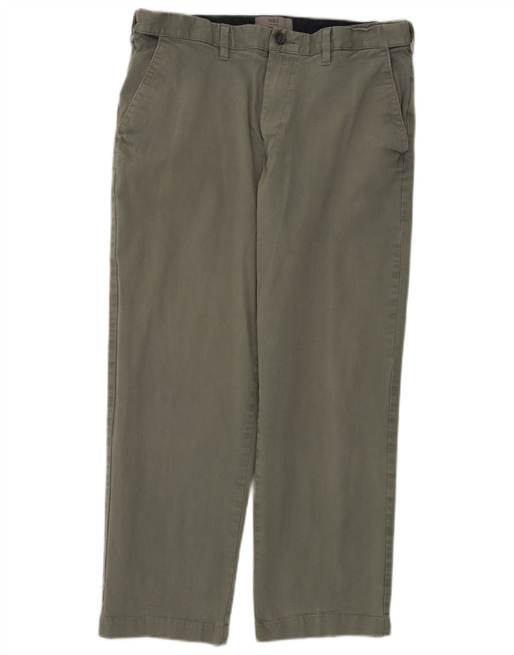 Calça masculina reta regular cortada Marks & Spencer W36 L26 algodão cáqui