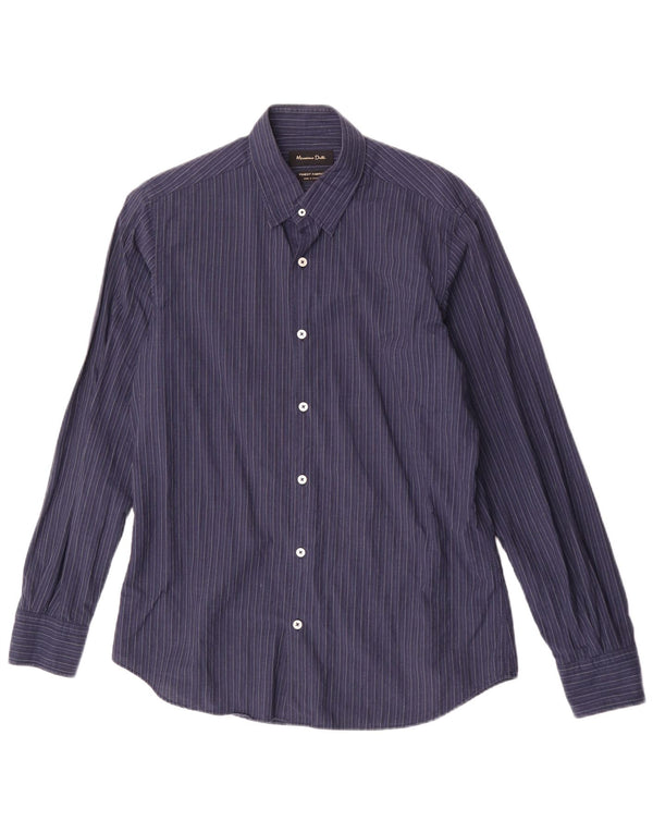 Camisa masculina Massimo Dutti de algodão listrado azul marinho médio