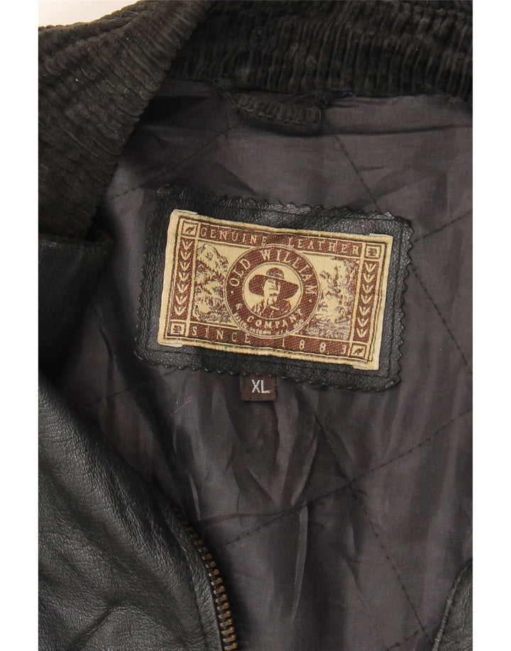 Casaco de couro masculino vintage UK 42 XL preto