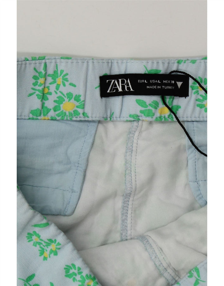 Calça quente feminina Zara grande W30 azul floral viscose