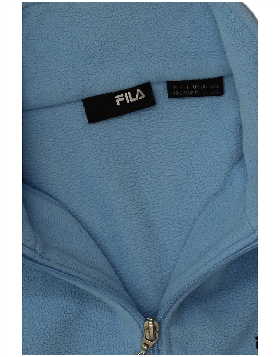 Suéter de lã feminino Fila com zíper e gola UK 14 grande azul poliéster