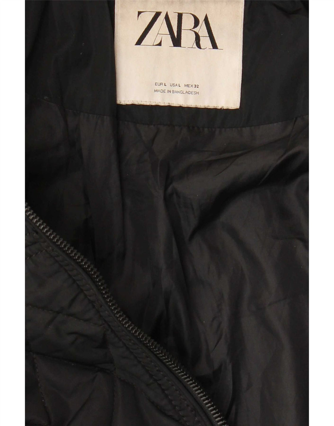 Jaqueta acolchoada feminina Zara UK 16 grande poliéster preto