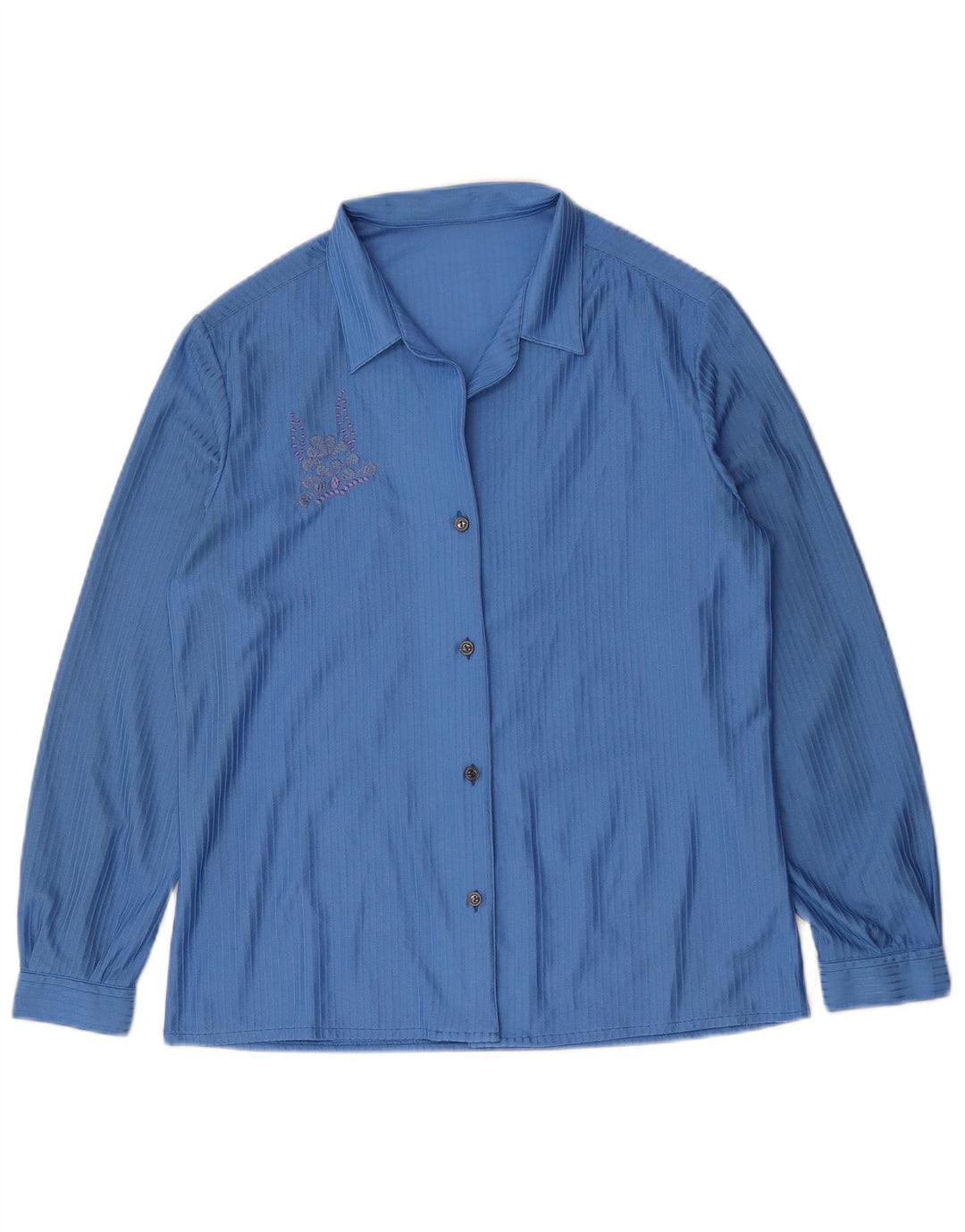 Camisa feminina vintage UK 14 listrada azul média