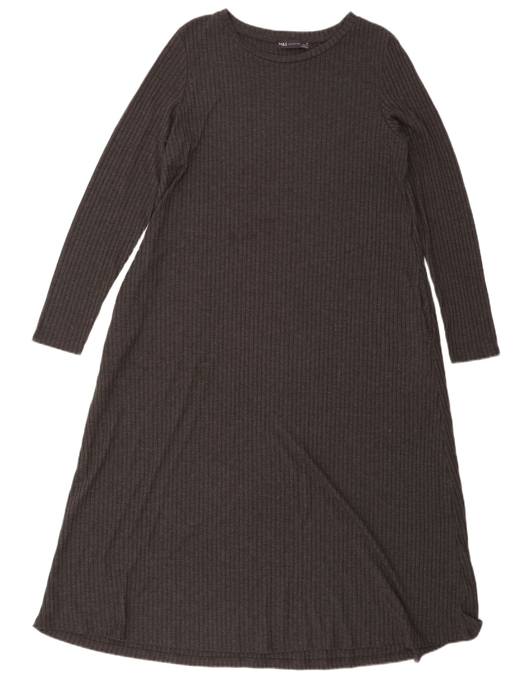 Vestido maxi feminino de manga comprida Marks & Spencer UK 16 poliéster cinza grande