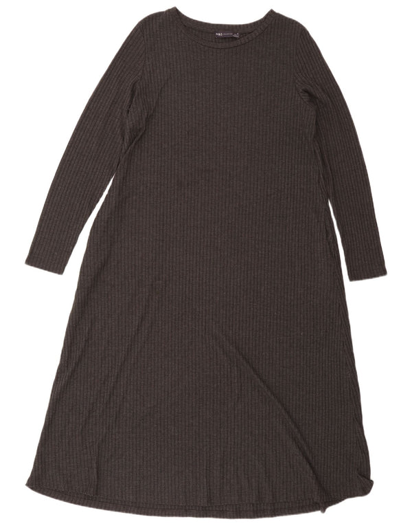 Vestido maxi feminino de manga comprida Marks & Spencer UK 16 poliéster cinza grande