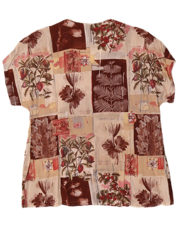 Blusa feminina vintage de manga curta UK 16 grande floral multicolorida