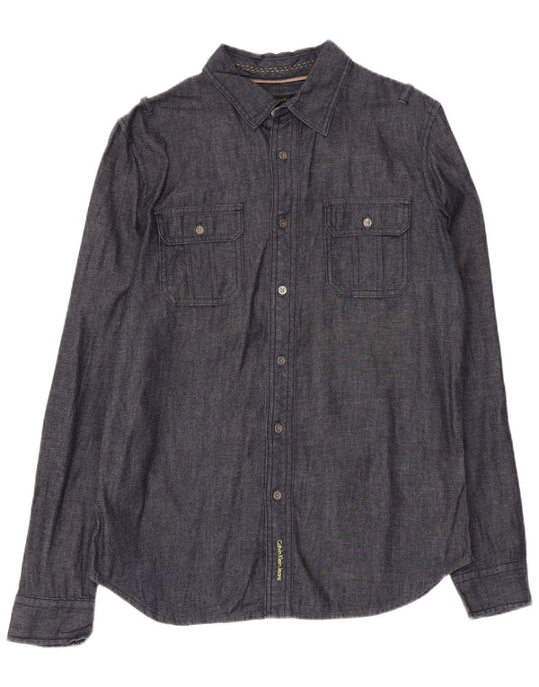 Camisa masculina Calvin Klein Jeans grande algodão azul marinho