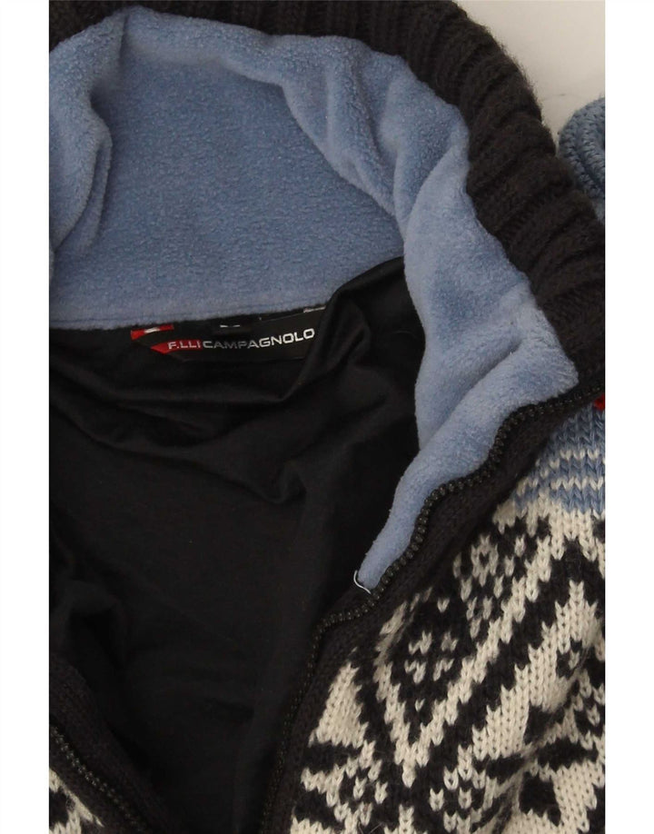 F.LLI Campagnolo Suéter masculino com gola e zíper médio preto Fair Isle
