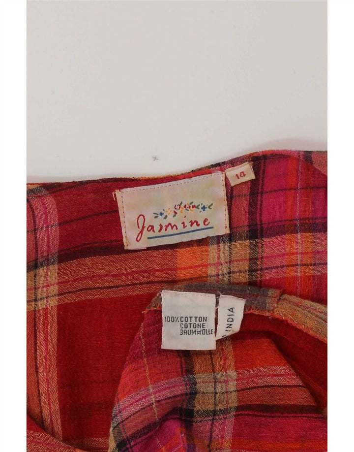 Vestido vintage feminino evasê UK 14 médio patchwork multicolorido algodão