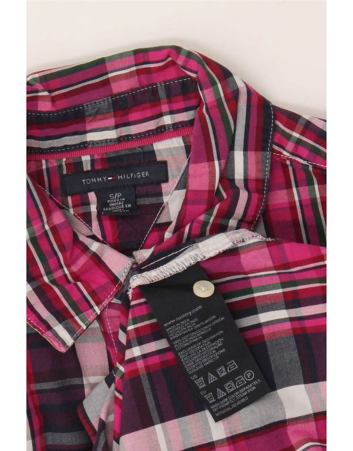 Camisa Tommy Hilfiger Feminina UK 10 Pequeno Algodão Xadrez Rosa