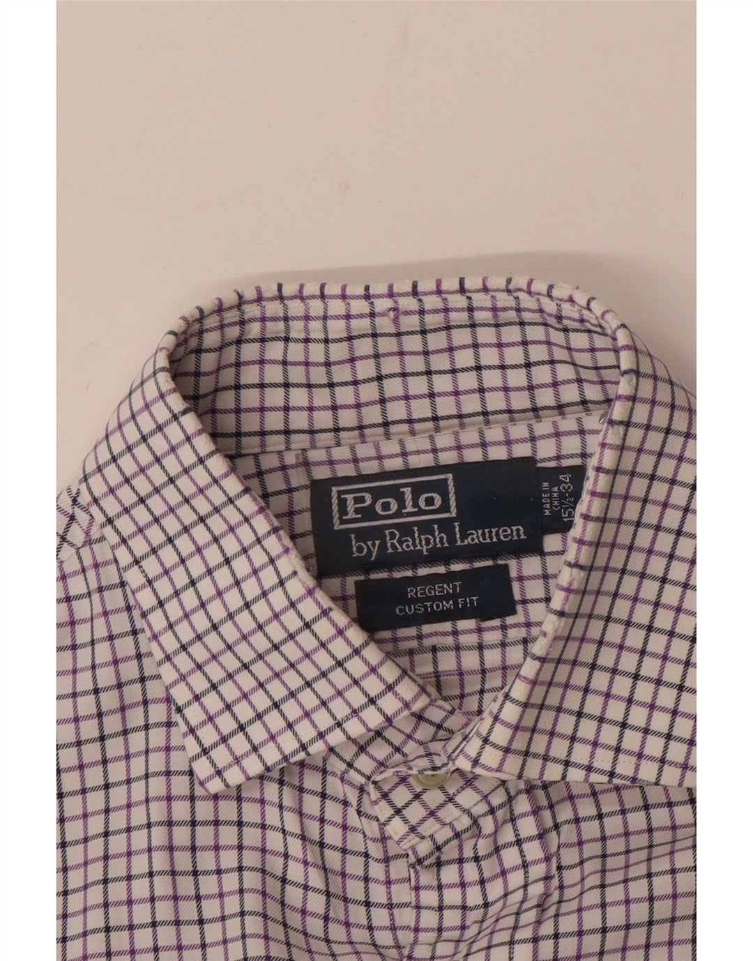 Camisa polo Ralph Lauren masculina Regent tamanho 15 1/2 xadrez roxo médio