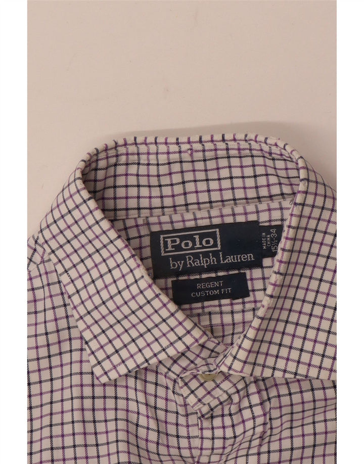 Camisa polo Ralph Lauren masculina Regent tamanho 15 1/2 xadrez roxo médio