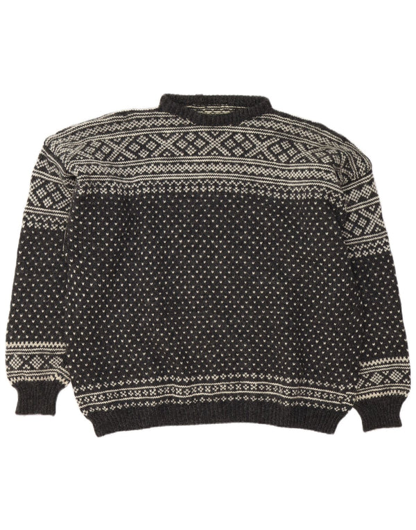 Suéter vintage masculino com gola redonda 2XL cinza Fair Isle