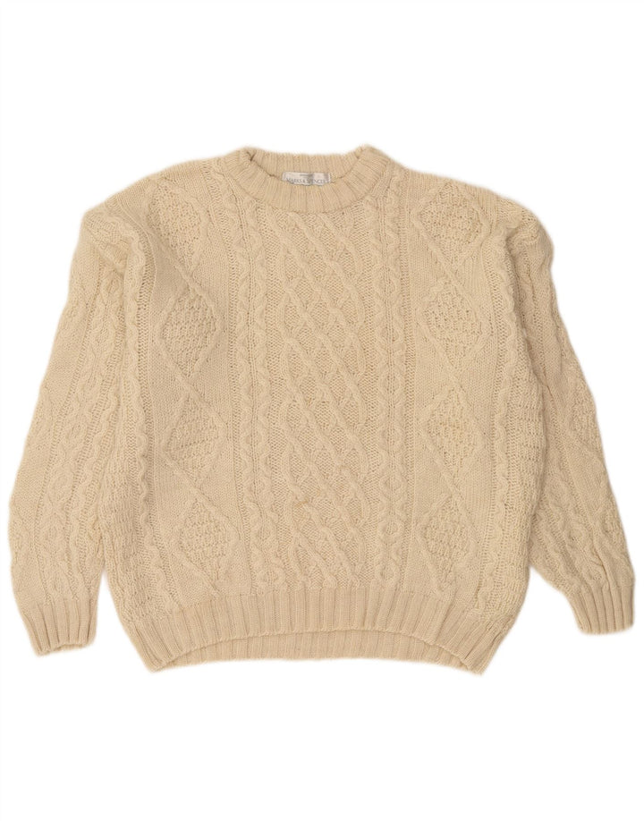 Suéter masculino Marks & Spencer com gola redonda 2XL lã bege