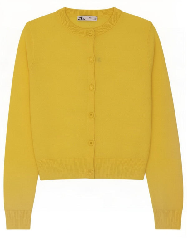 Suéter cardigã feminino Zara Reino Unido 10 pequeno amarelo nylon