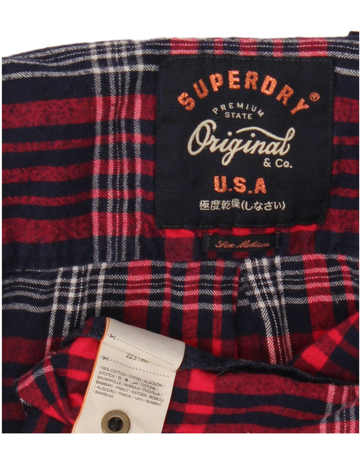 Camisa de flanela feminina Superdry UK 14 algodão xadrez vermelho médio