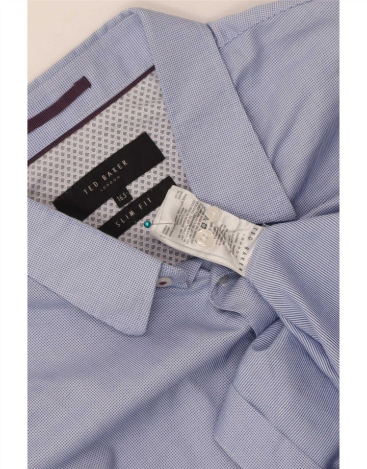 Camisa masculina Ted Baker slim fit tamanho 16 1/2 grande algodão xadrez azul