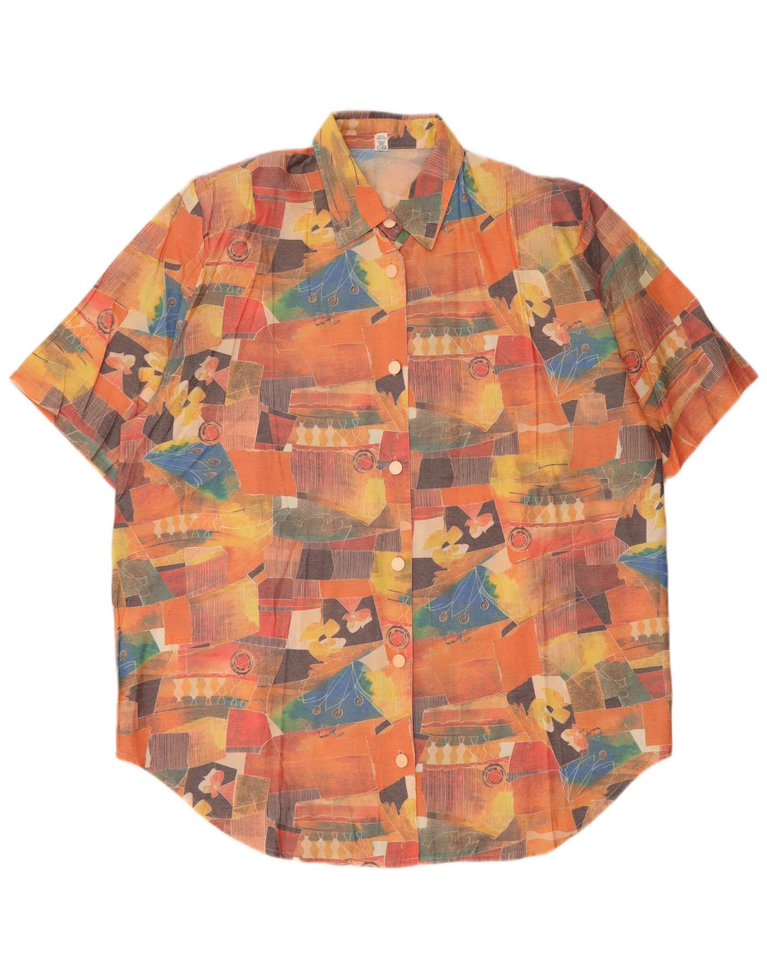 Camisa feminina vintage de manga curta com padrão abstrato UK 20 2XL multicolorida